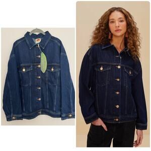 Farm Rio Dark Denim Buttoned Jacket